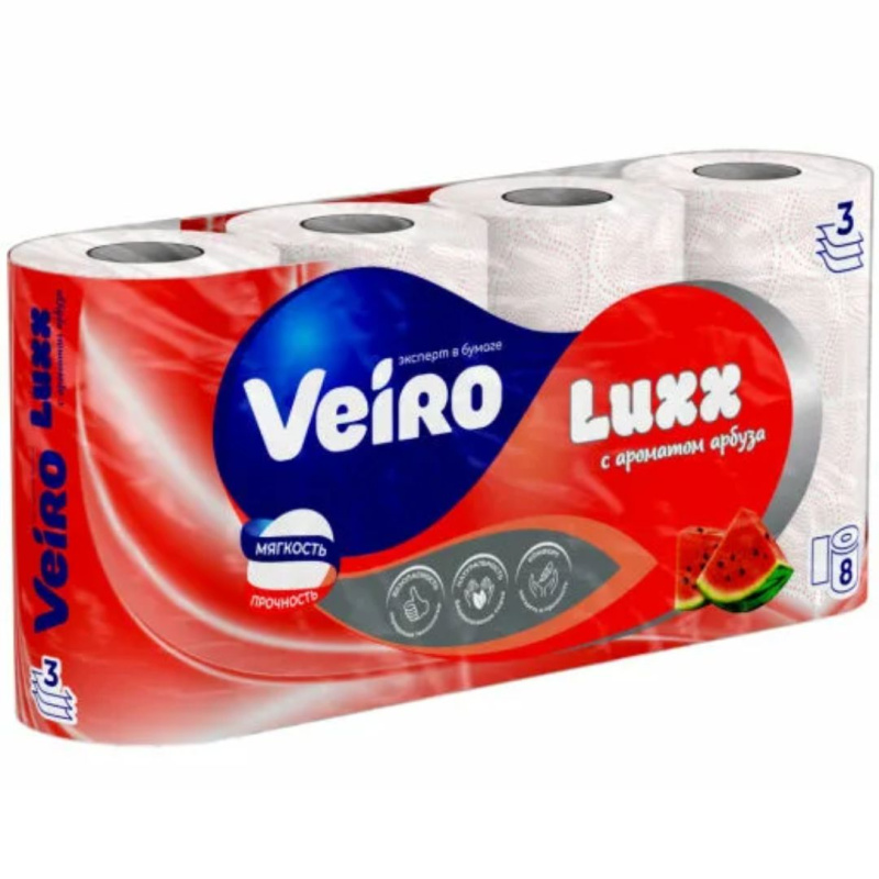 Туалетная бумага VEIRO luxx белая, трехслойная, 8 рулонов