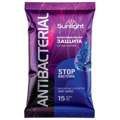 Салфетки влажные SANLIGHT Antibacterial. 1/15шт