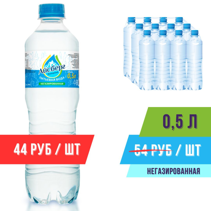 Вода 0,5л негазированная (в упаковке 12шт) Айсберг