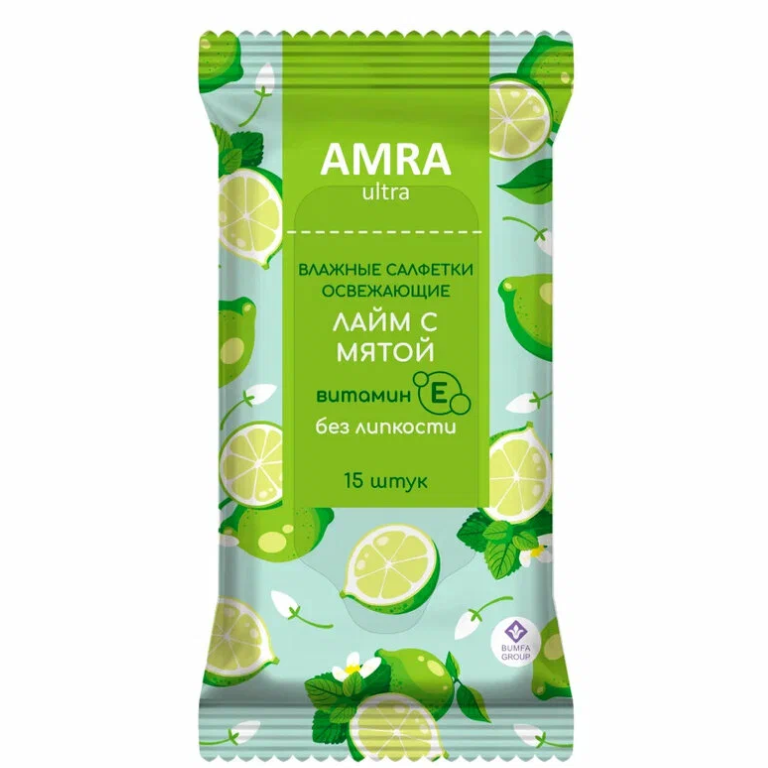 Салфетки влажные AMRA освежающие 15шт