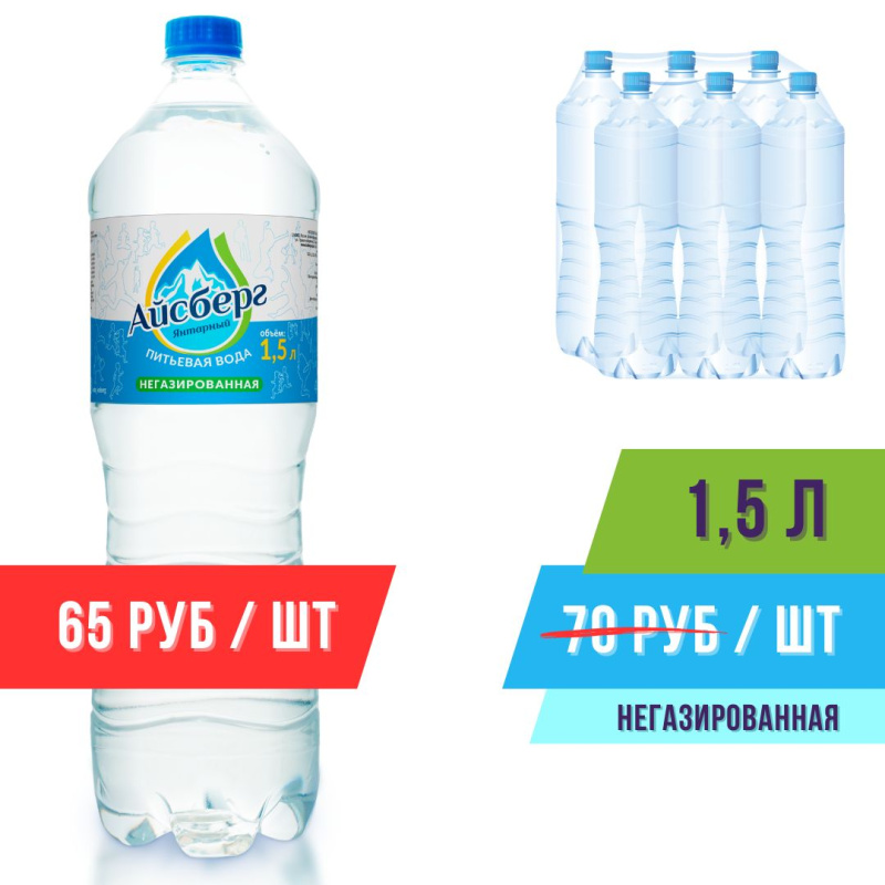 Вода 1,5л негазированная (в упаковке 6шт) Айсберг