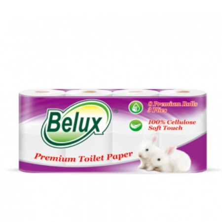 Туалетная бумага "Belux" 3 слойная 8 рулонов