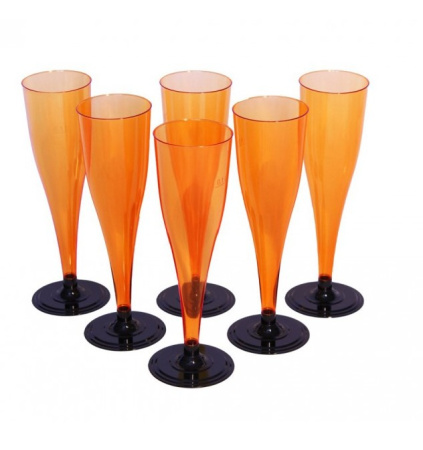 Бокал для шампанского 100мл. Флюте Оранжевый низкая.черная ножка (упаковка 6шт)