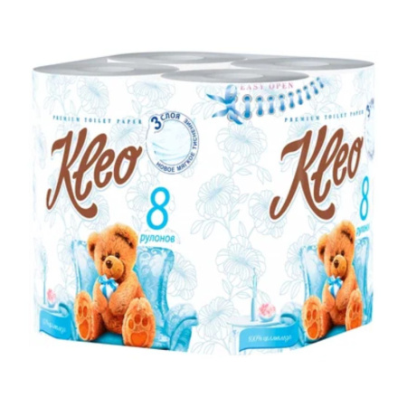 Туалетная бумага "Kleo ", Ultra белая 3 слойная 8 рулонов