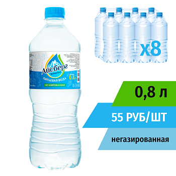 Вода 0,8л негазированная (в упаковке 8шт) Айсберг